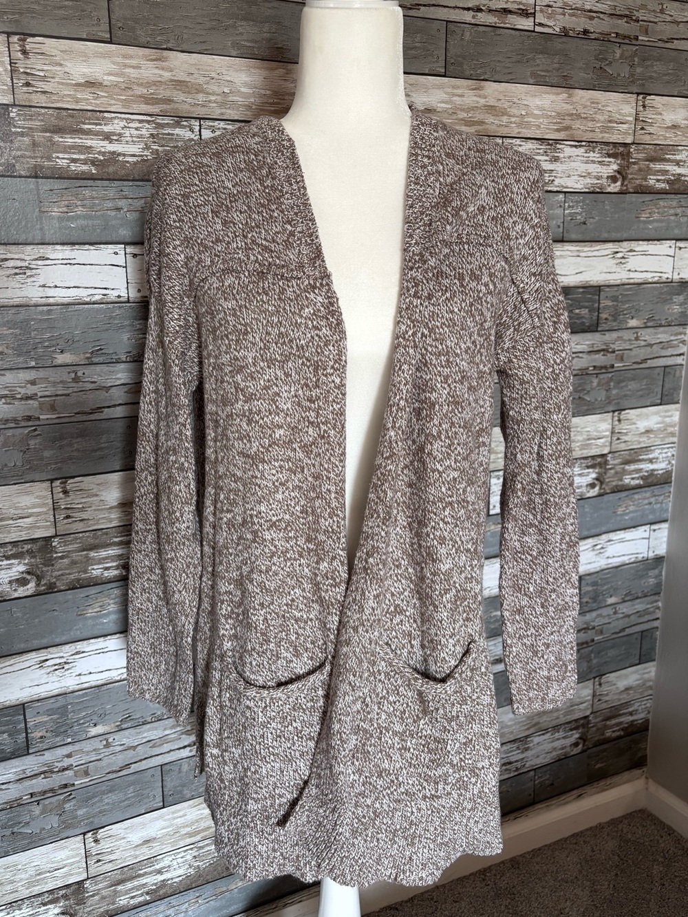 Cato Marled Grandmacore Knit Brown Tan/White Open Front Cardigan Women’s Size L